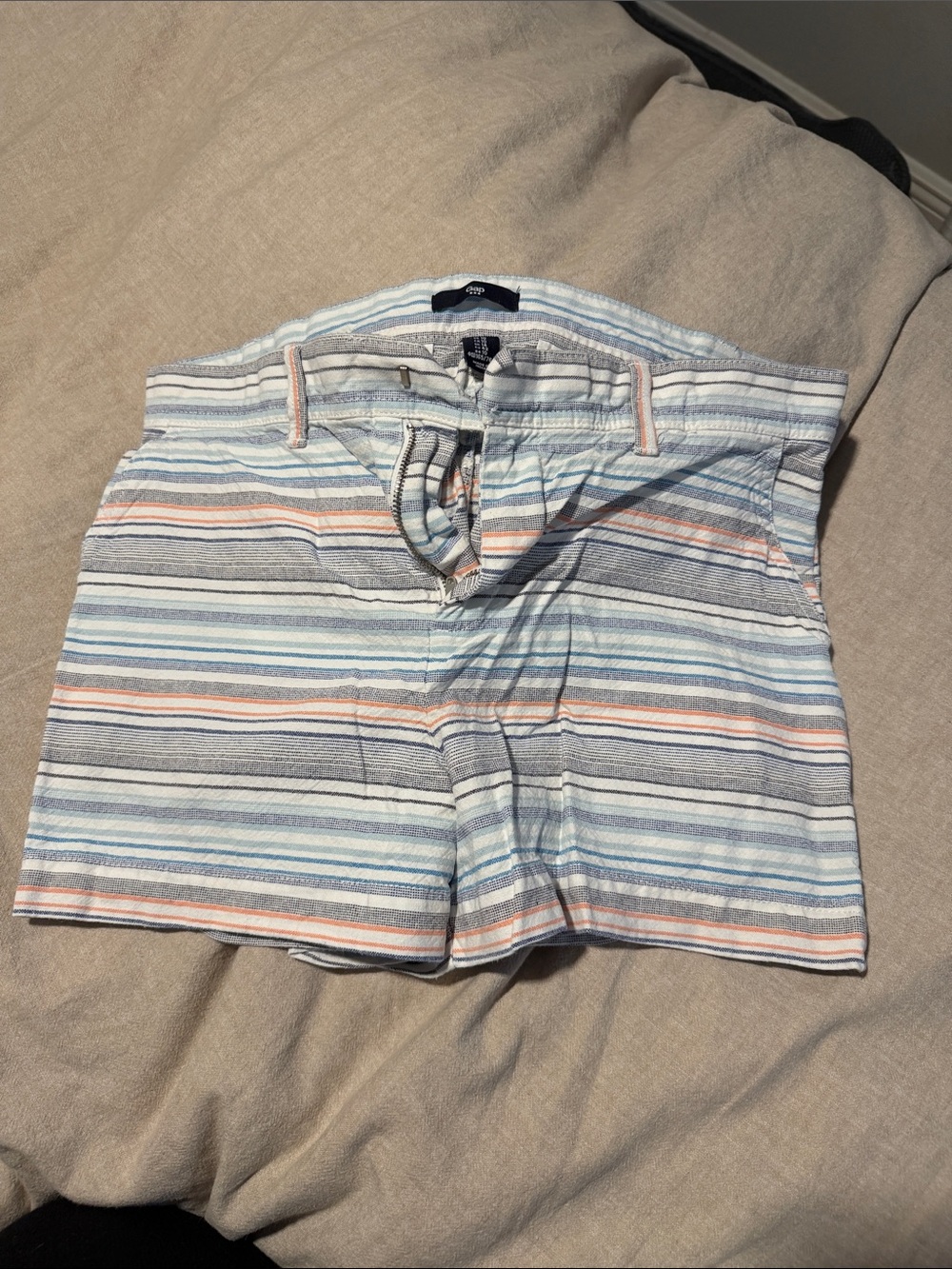 GAP Women's Striped Flat Front Shorts - Light Blue, Coral & White